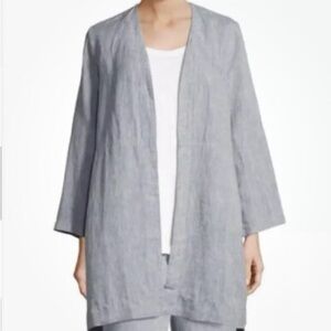 Eileen Fisher Linen Gray-Blue Chambray Long Jacket Women’s Size XS Open Cardigan